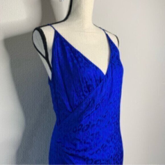 NWT Cushnie Royal Blue Leopard Cheetah Satin Wrap Dress - Picture 9 of 16